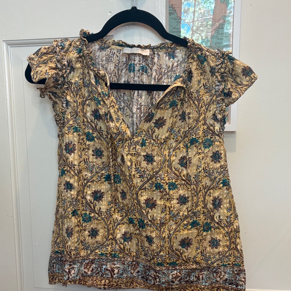 Ulla Johnson Yellow and Blue Floral Blouse